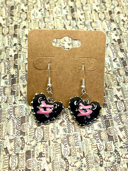 Black painted heart earrings