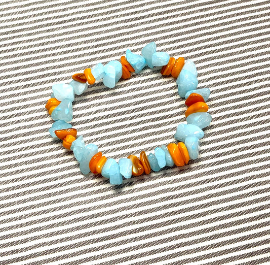 Blue & orange gemstone bracelet for men or women