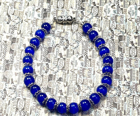 Fancy dark blue moonstone Cat's Eye natural stone bead bracelet 8mm