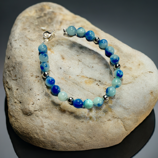 Blue and white Persian Jade natural stone bead bracelet 8mm