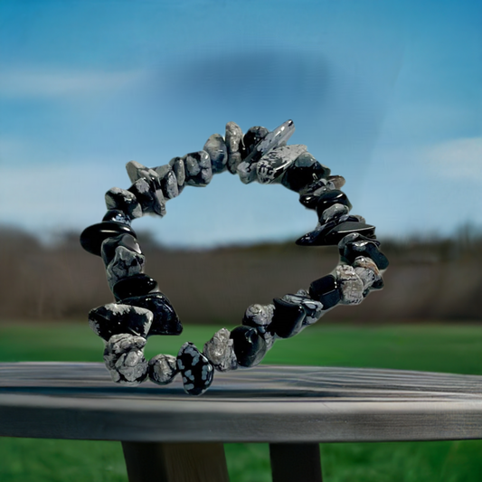 Black & gray gemstone bracelet for men or women