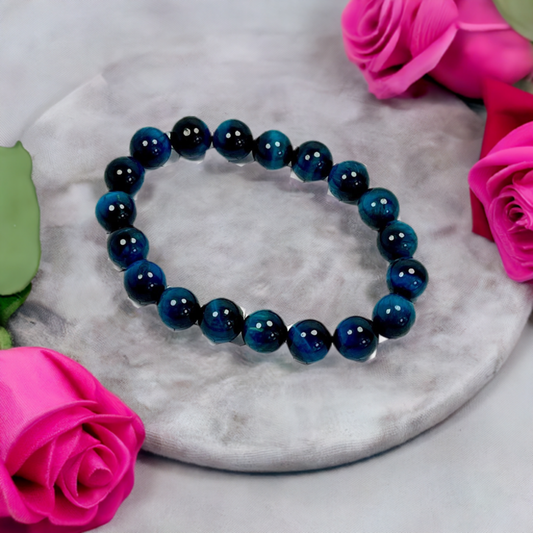 Charm blue natural stone Tiger eye bead bracelet for men or women  10mm