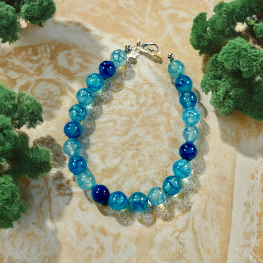 Blue dragon veins agate natural stone bead bracelet 8mm
