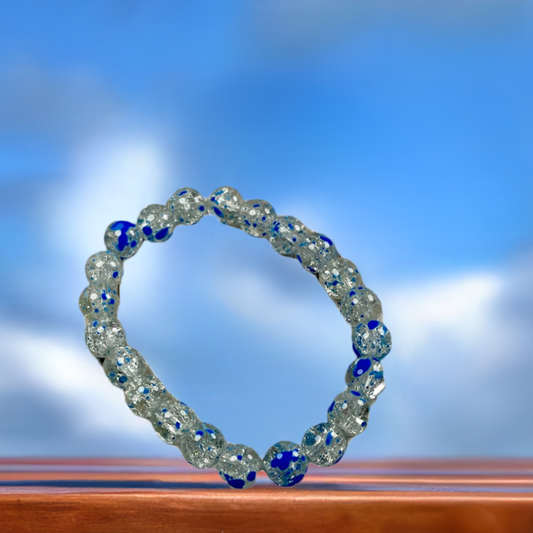 Blue crackle glass bead bracelet 8mm